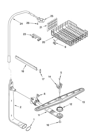 Upper dishrack and water feed