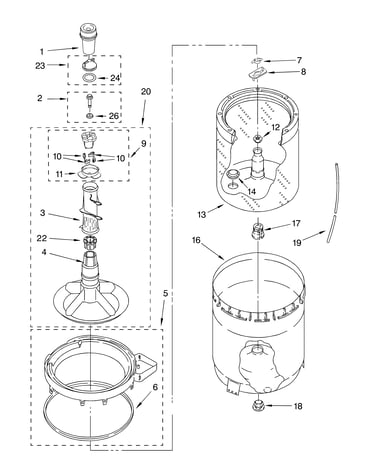 Agitator, basket and tub