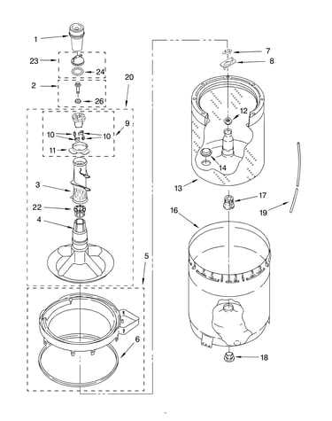 Agitator, basket and tub