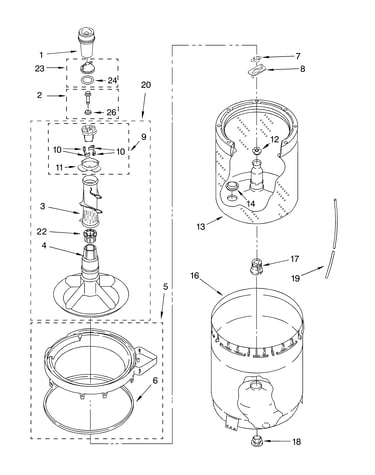 Agitator, basket and tub