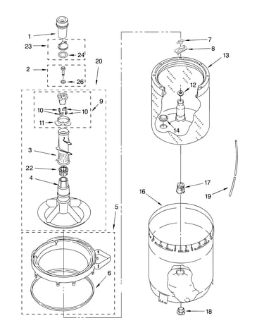 Agitator, basket and tub