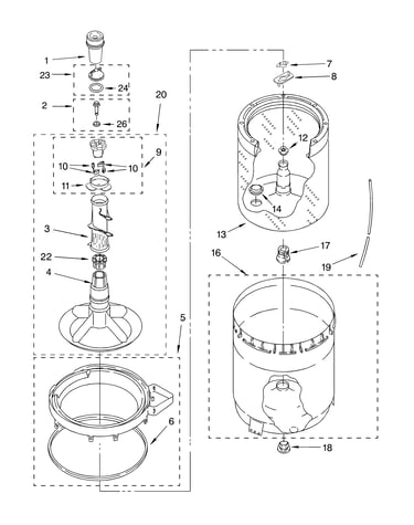 Agitator, basket and tub