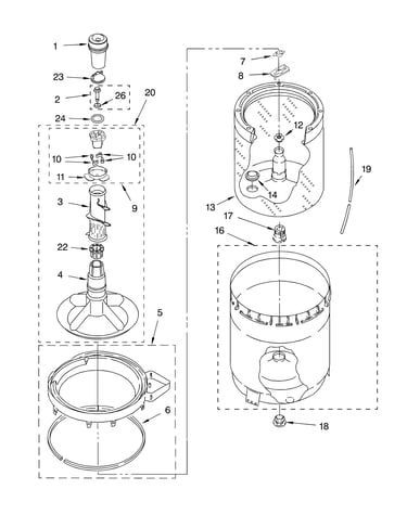 Agitator, basket and tub