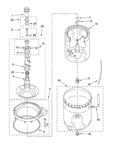 Agitator, basket and tub