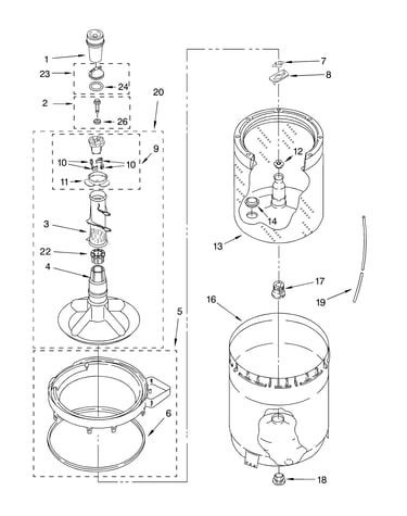 Agitator, basket and tub