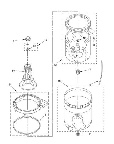 Agitator, basket and tub