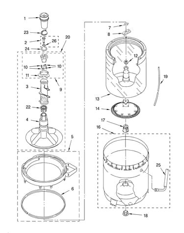 Agitator, basket and tub