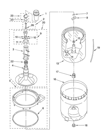 Agitator, basket, and tub