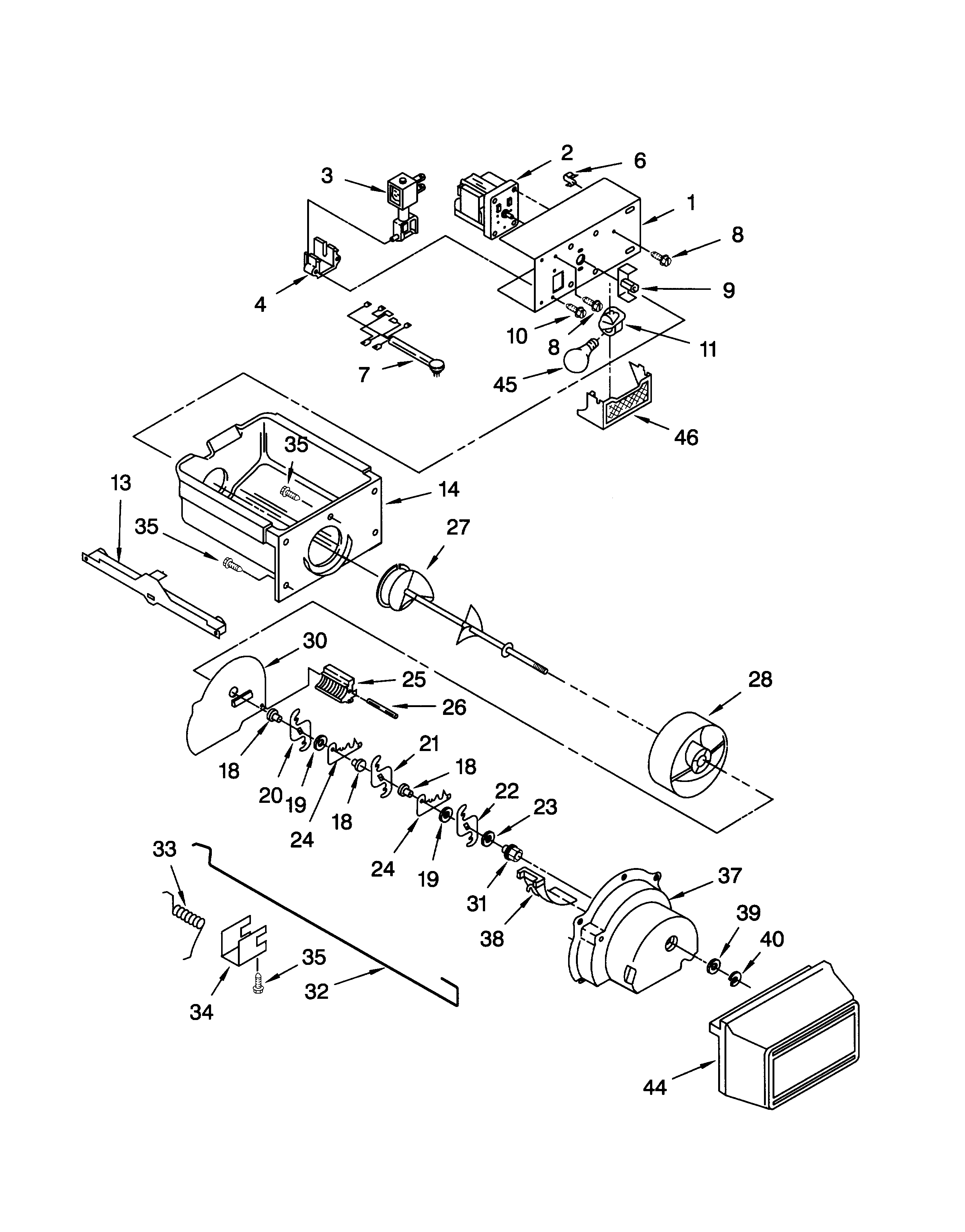 Motor and ice container