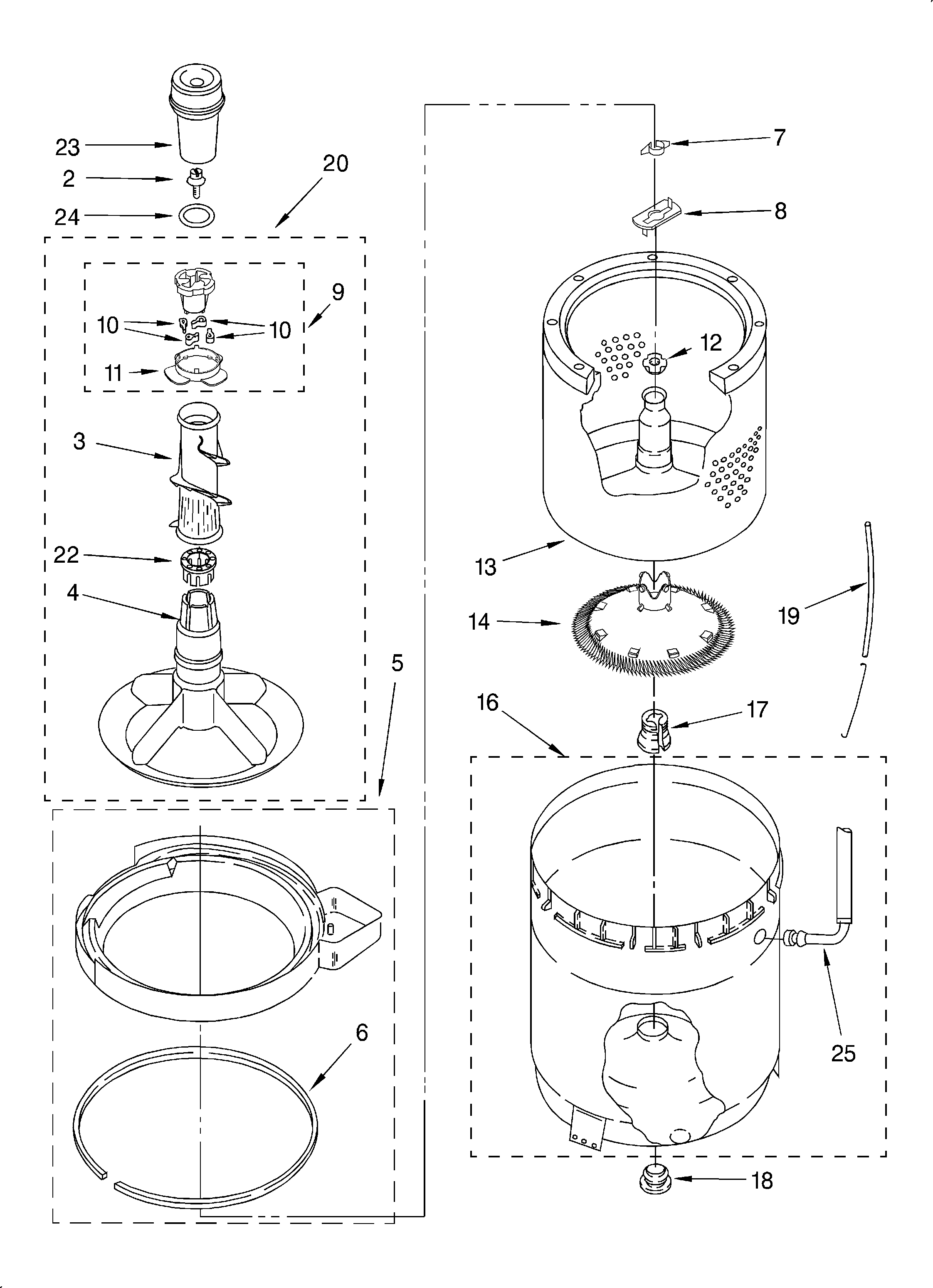 Agitator, basket and tub