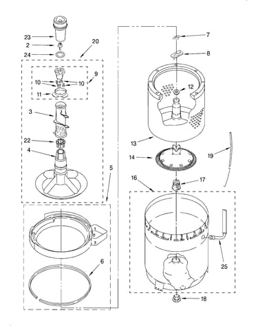 Agitator, basket and tub
