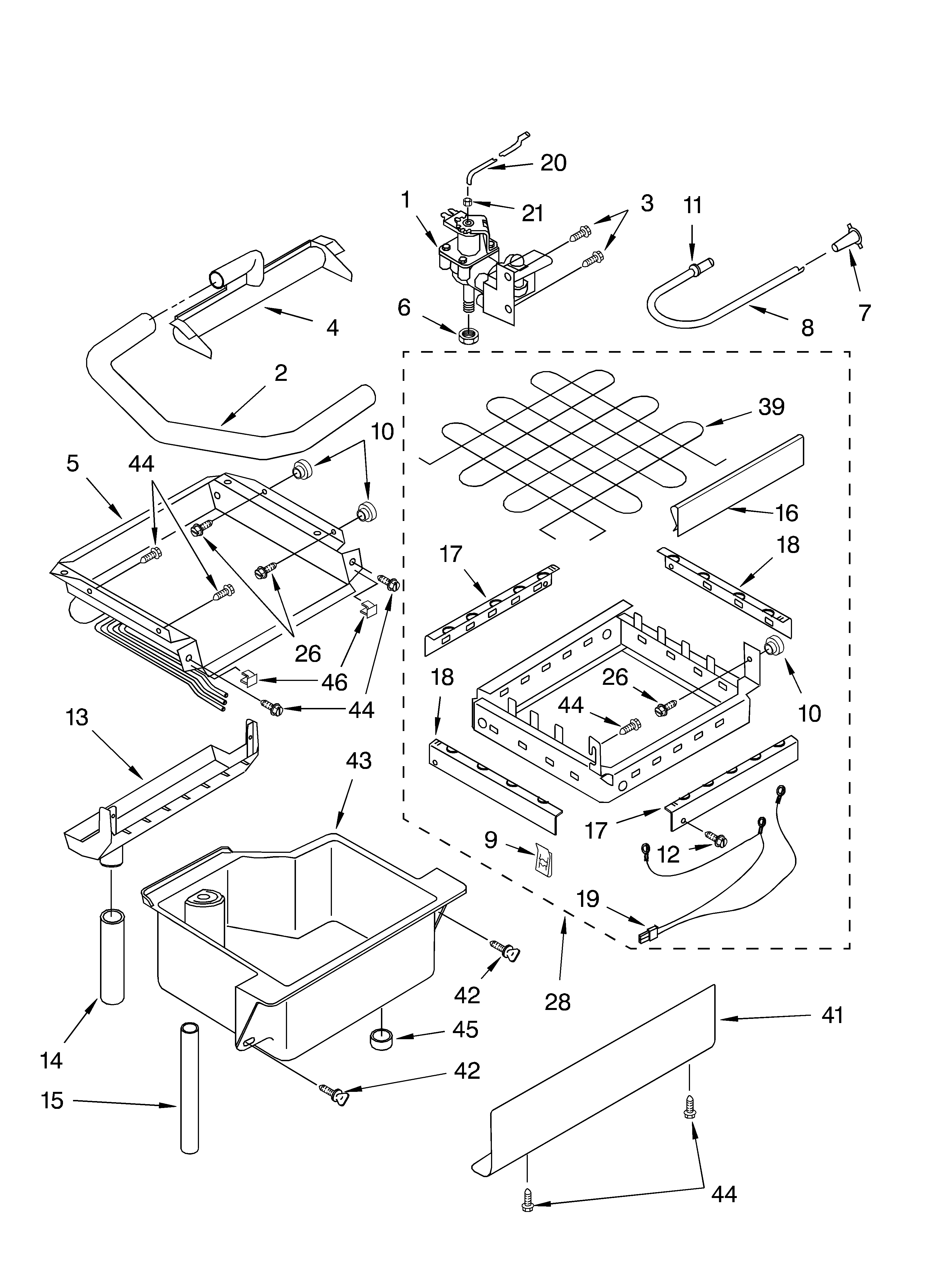 Evaporator, ice cutter grid and water