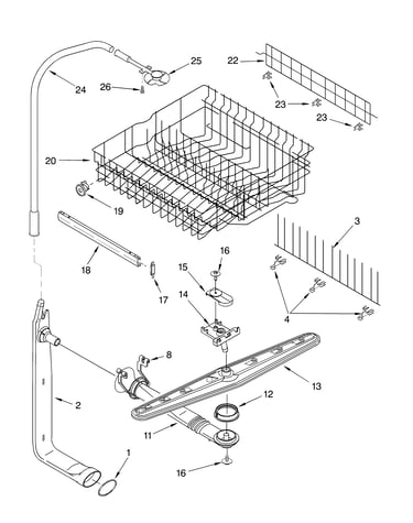 Upper dishrack and water feed