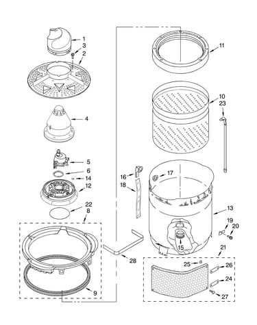 Washplate, basket and tub