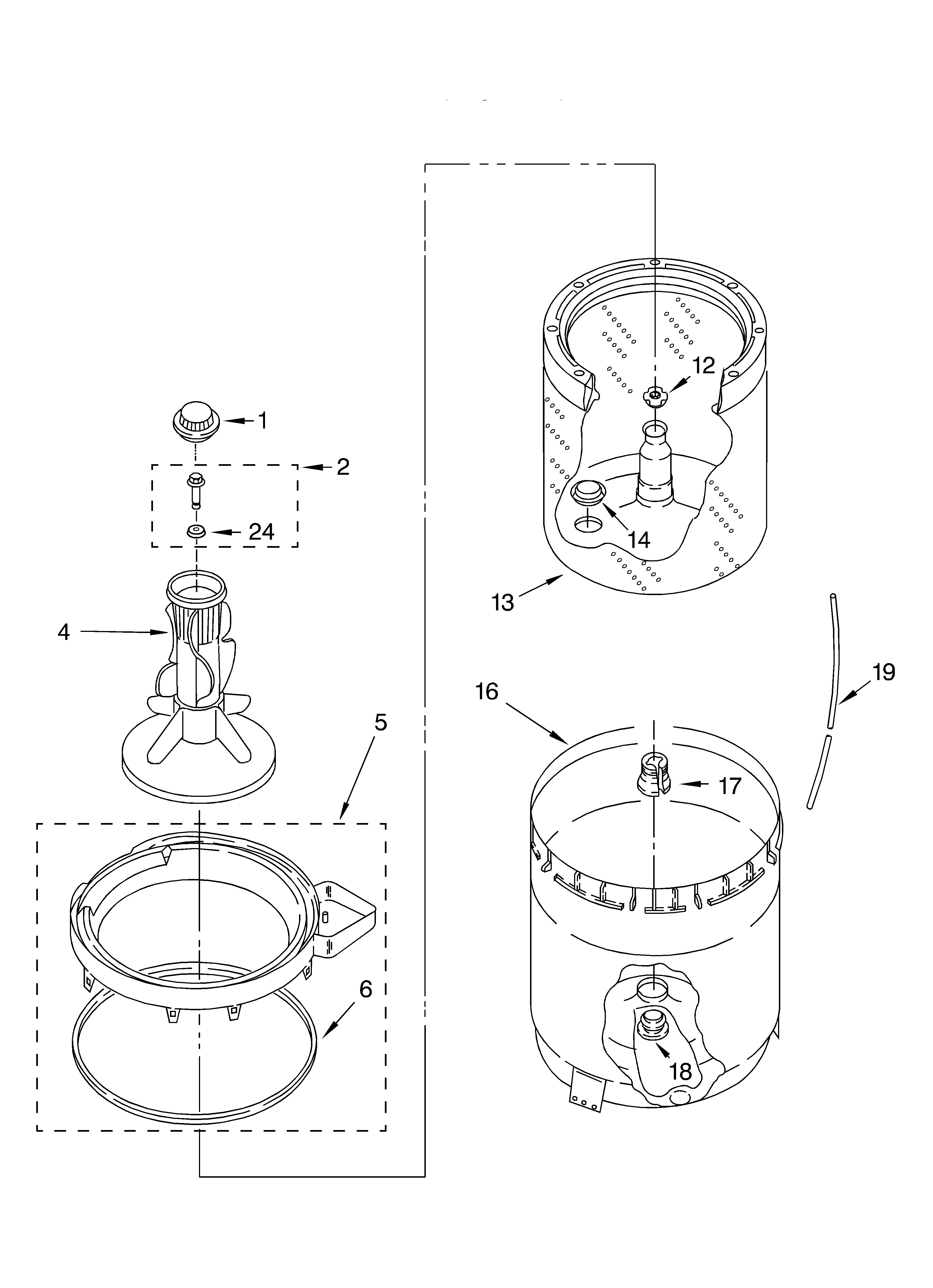 Agitator, basket and tub