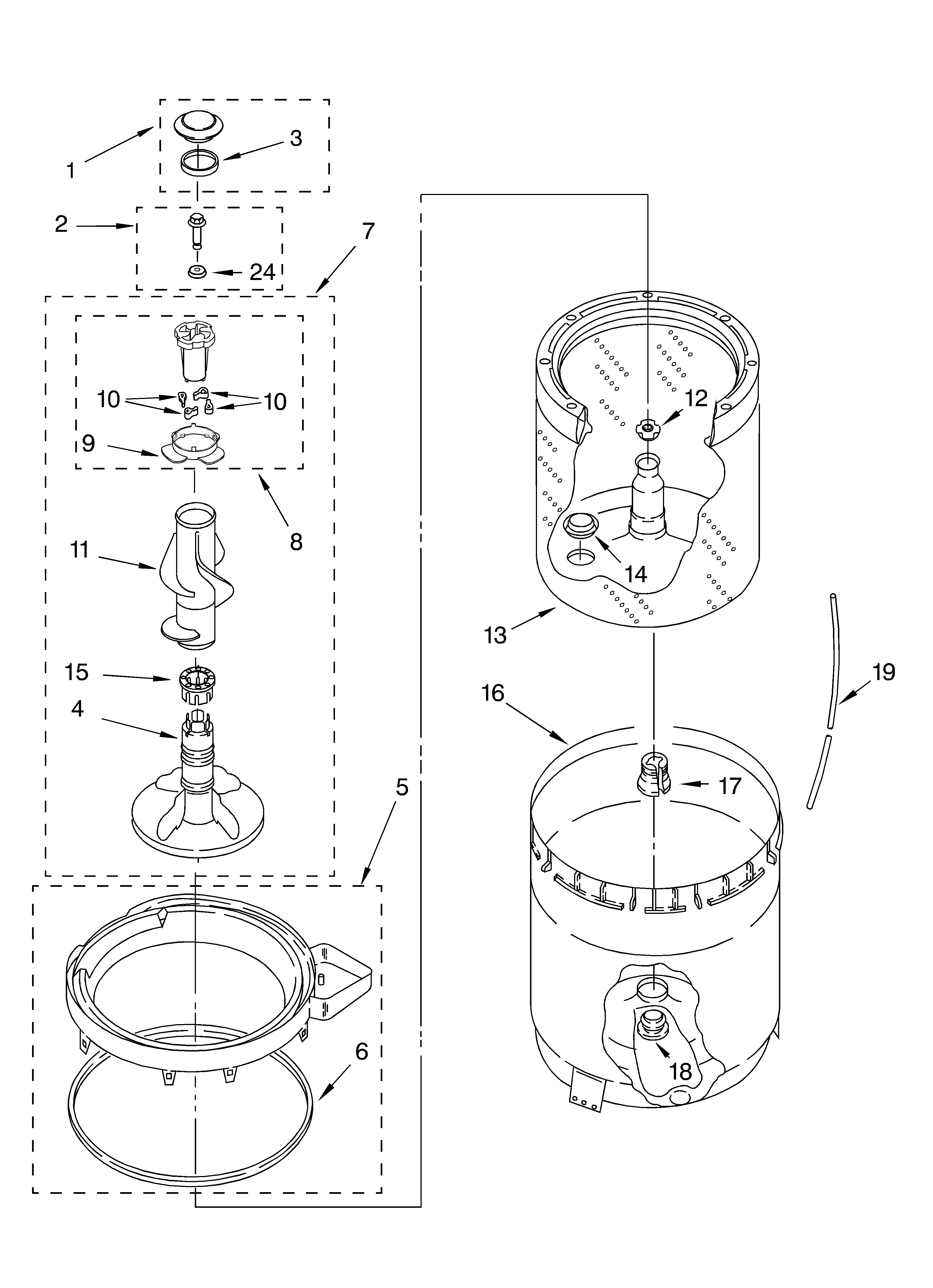Agitator, basket and tub