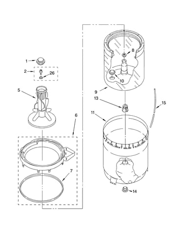 Agitator, basket and tub