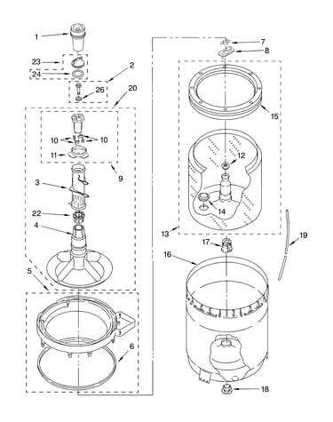 Agitator, basket and tub