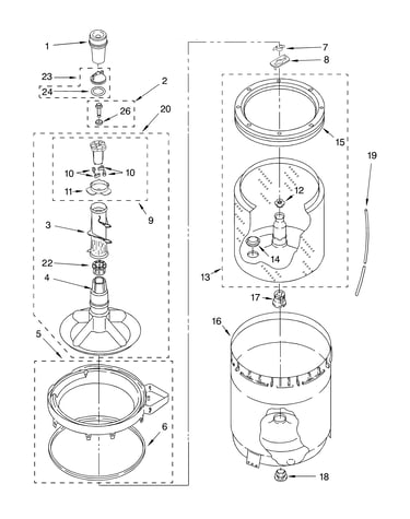 Agitator, basket and tub