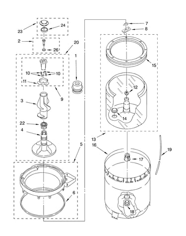 Agitator, basket and tub