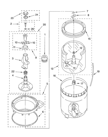 Agitator, basket and tub