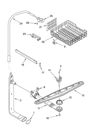 Upper dishrack and water feed
