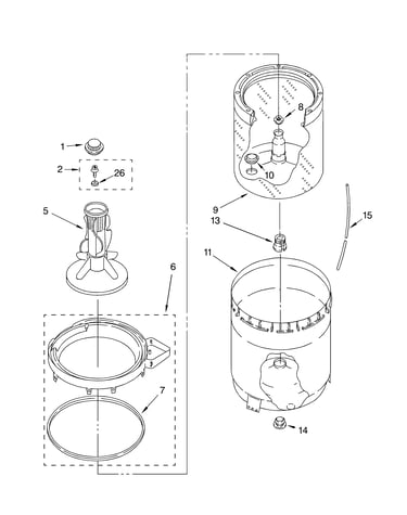 Agitator, basket and tub