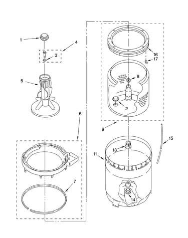 Agitator, basket and tub