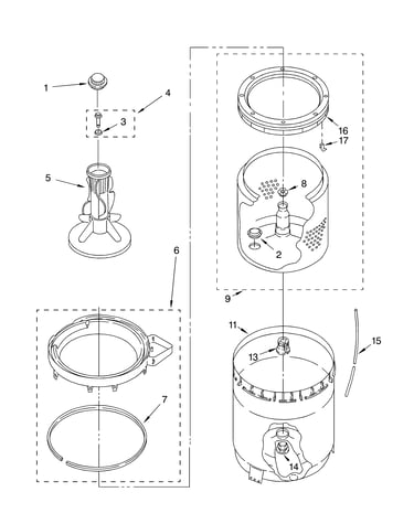 Agitator, basket and tub