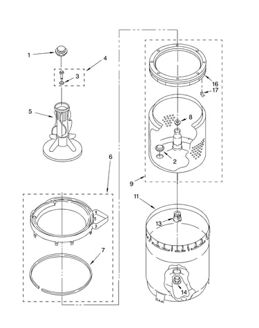 Agitator, basket and tub