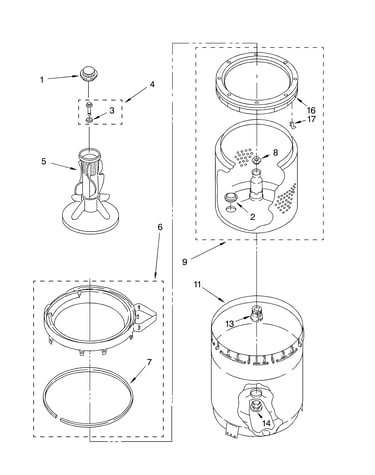 Agitator, basket and tub