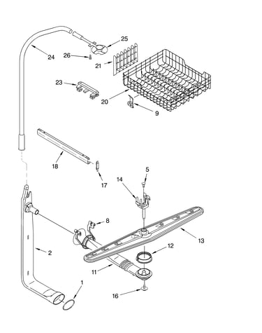 Upper dishrack and water feed