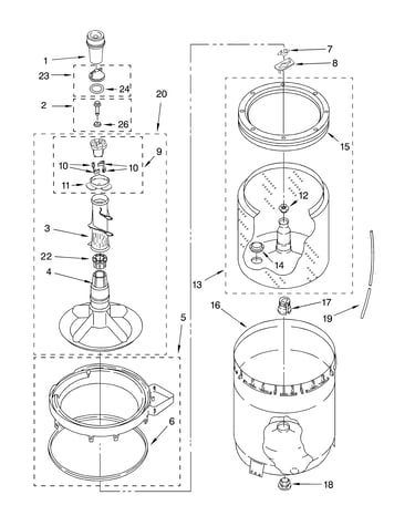 Agitator, basket and tub