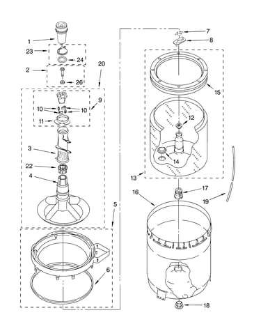 Agitator, basket and tub