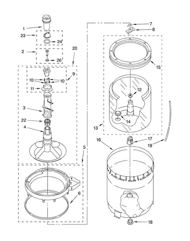 Agitator, basket and tub