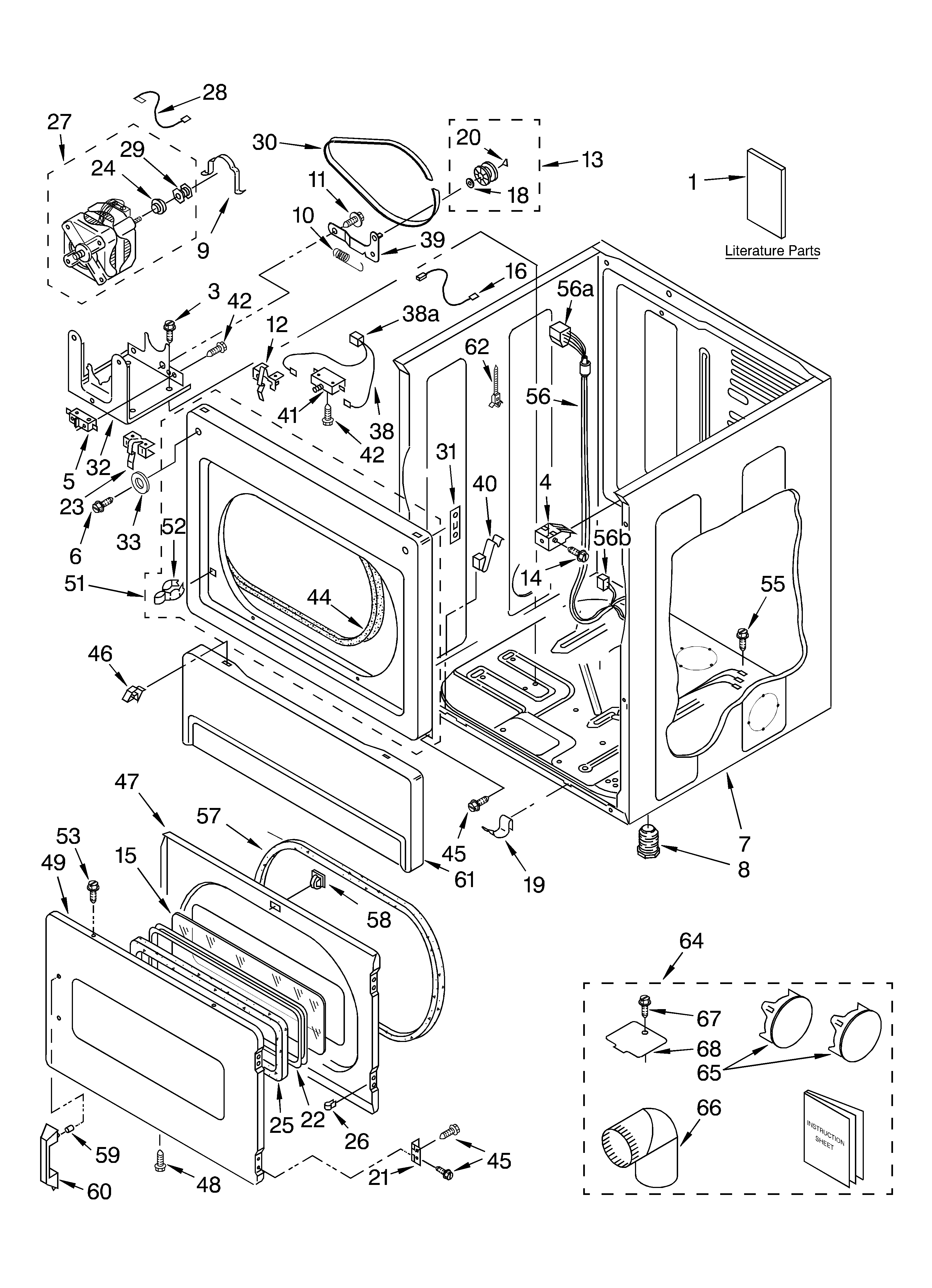Lower cabinet and front panel/literature
