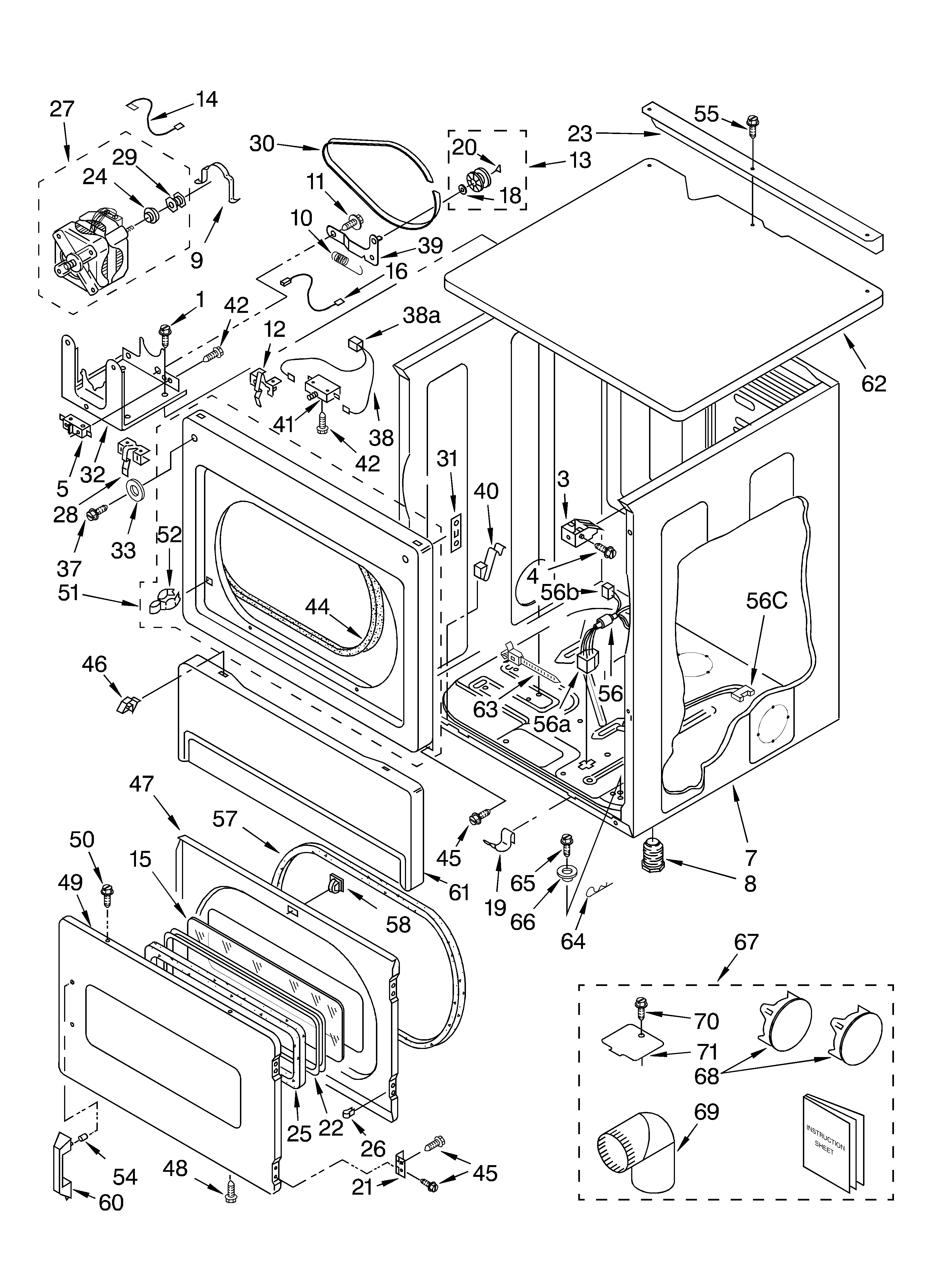 Upper cabinet and front panel