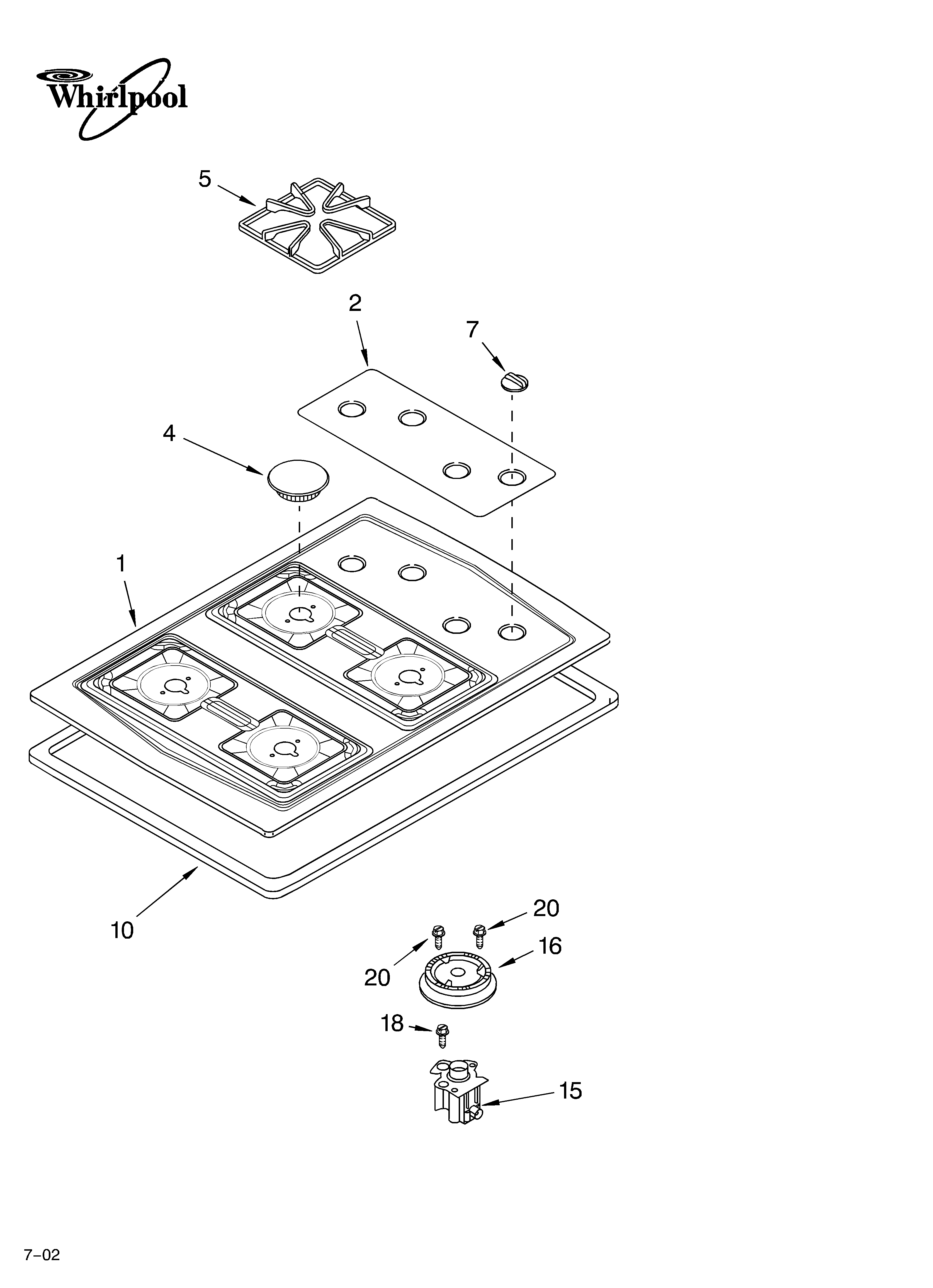 Cooktop, burner, and grate