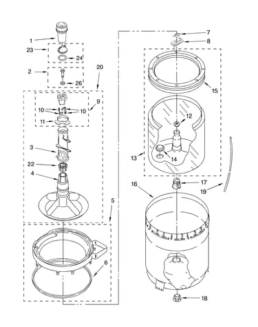 Agitator, basket and tub