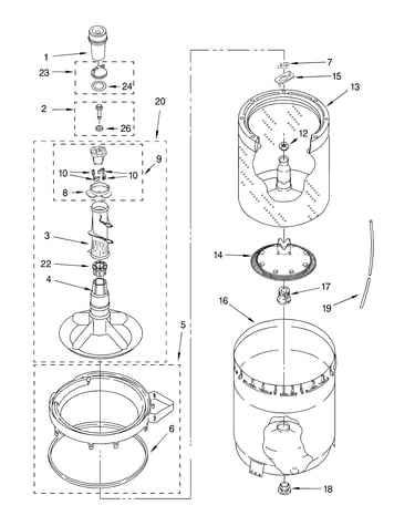 Agitator, basket and tub