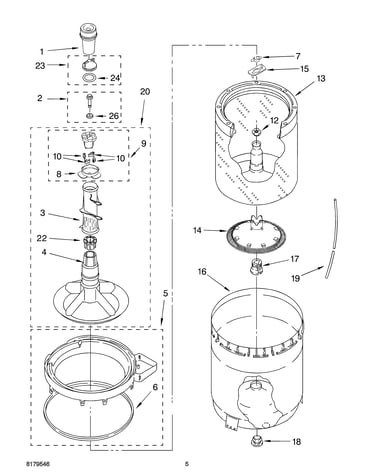 Agitator, basket and tub