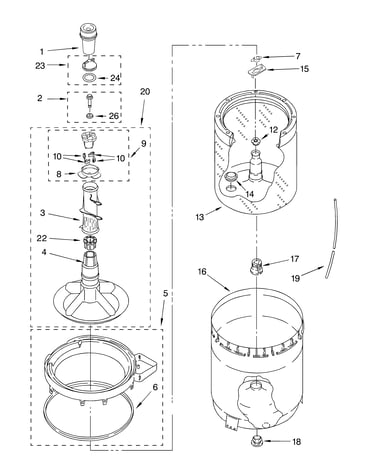 Agitator, basket and tub