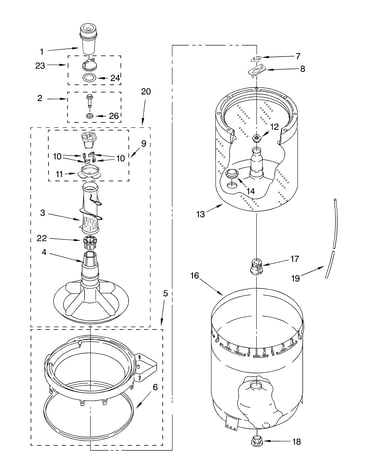Agitator, basket and tub