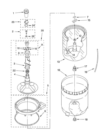 Agitator, basket and tub