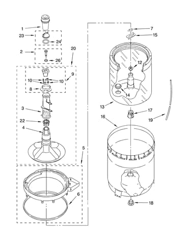 Agitator, basket and tub