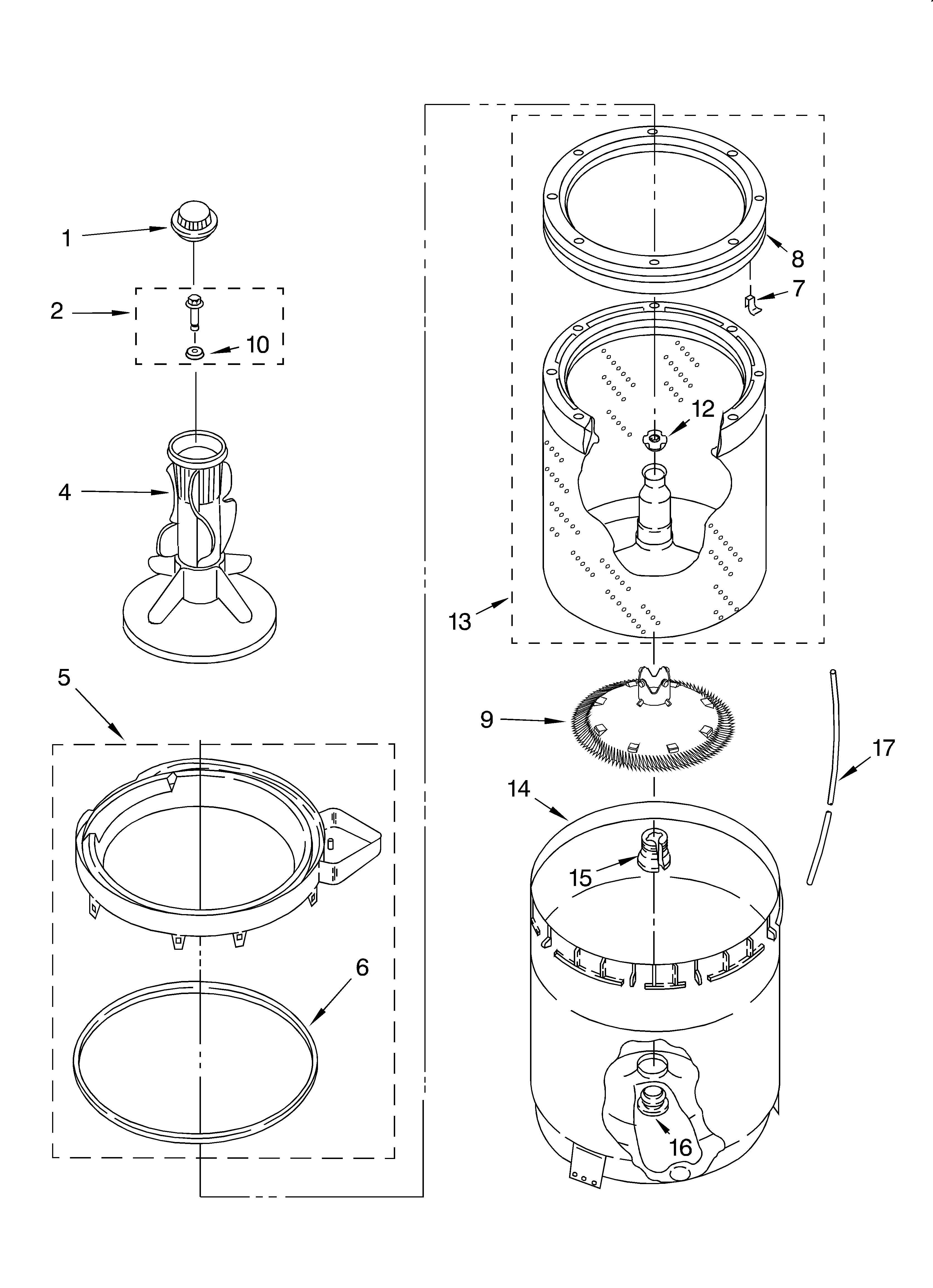 AGITATOR, BASKET AND TUB