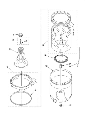 Agitator, basket and tub