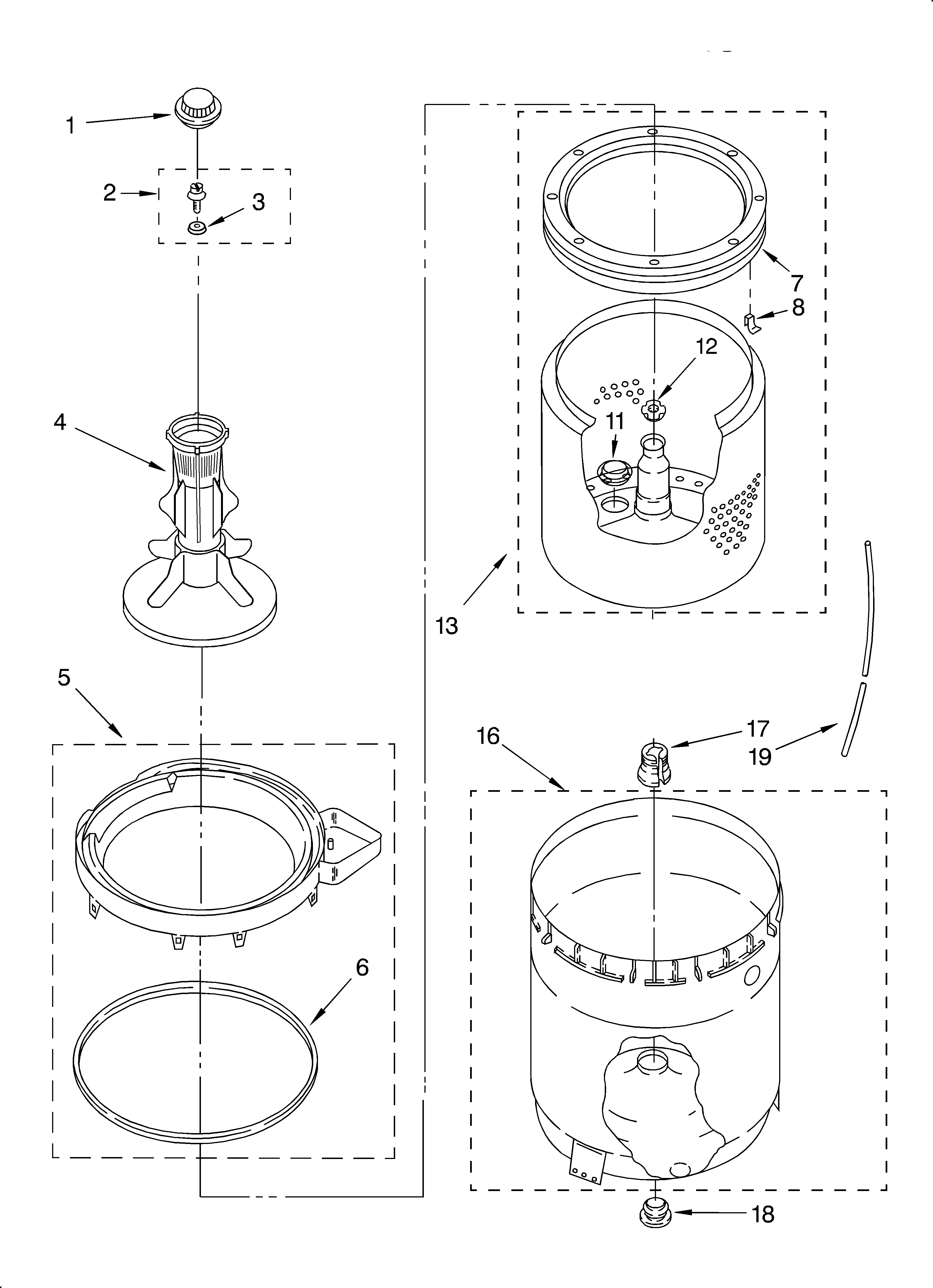 Agitator, basket and tub