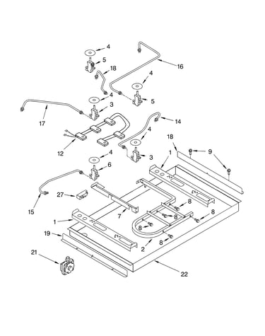 Burner box, gas valves, and switches