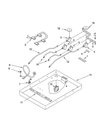 Burner box, gas valves, and switches